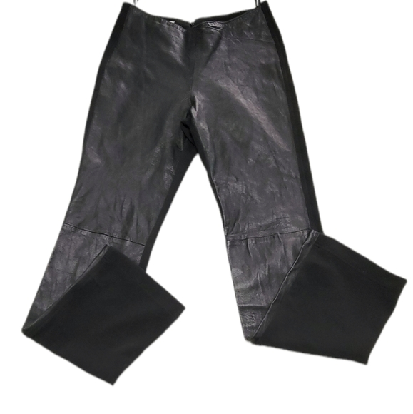Cache Pants - Cache Black Front Leather Back Polyester Blend Stright Leg Pants Women’s Size 8